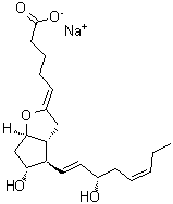 结构式 CAS# 68324-96-9, (5Z,9alpha,11alpha,13E,15S,17Z)-11,15-二羟基-6,9-环氧前列腺-5,13,17-三烯-1-酸钠