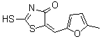 结构式 CAS# 88674-82-2, (5E)-5-[(5-甲基-2-呋喃基)亚甲基]-2-硫基-1,3-噻唑-4(5H)-酮