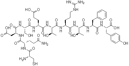 structure of CAS# 94040-53-6, Cysteinylglutaminyl-alpha-aspartylseryl-alpha-glutamylthreonylarginylthreonylphenylalanyltyrosine;CYS-GLN-ASP-SER-GLU-THR-ARG-THR-PHE-TYR