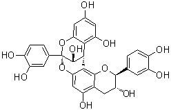 structure of CAS# 111466-29-6, Proanthocyanidin A4;(2S,3R,8S,14R,15R)-2,8-Bis(3,4-dihydroxyphenyl)-3,4-dihydro-8,14-methano-2H,14H-1-benzopyrano[7,8-d][1,3]benzodioxocin-3,5,11,13,15-pentol