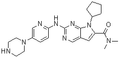 structure of CAS# 1211441-98-3, Ribociclib;7-Cyclopentyl-N,N-dimethyl-2-[[5-(1-piperazinyl)-2-pyridinyl]amino]-7H-pyrrolo[2,3-d]pyrimidine-6-carboxamide