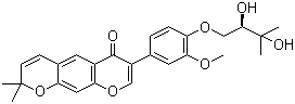 structure of CAS# 1292766-21-2, Pierreione B;7-[4-[(2R)-2,3-Dihydroxy-3-methylbutoxy]-3-methoxyphenyl]-2,2-dimethyl-2H,6H-benzo[1,2-b:5,4-b']dipyran-6-one
