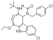 structure of CAS# 1364488-67-4, Ethyl 3-[2-(tert-butylamino)-1-[N-(4-chlorobenzyl)formamido]-2-oxoethyl]-6-chloro-1H-indole-2-carboxylate;YH 239-EE