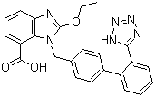 结构式 CAS# 139481-59-7, 坎地沙坦; 2-乙氧基-3-[[4-[2-(1H-四唑-5-基)苯基]苯基]甲基]-3H-苯并咪唑-4-羧酸