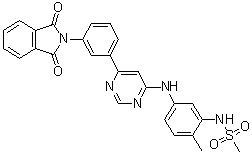 结构式 CAS# 1415559-43-1, N-[5-[[6-[3-(1,3-二氧代异吲哚-2-基)苯基]嘧啶-4-基]氨基]-2-甲基苯基]甲烷磺酰胺