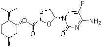 structure of CAS# 147126-75-8, 5-(4-Amino-5-fluoro-2-oxo-1(2H)-pyrimidinyl)-1,3-oxathiolane-2-carboxylic acid 5-methyl-2-(1-methylethyl)cyclohexyl ester;[1R-[1(2S*,5R*),2beta,5alpha]]-5-(4-Amino-5-fluoro-2-oxo-1(2H)-pyrimidinyl)-1,3-oxathiolane-2-carboxylic acid 5-methyl-2-(1-methylethyl)cyclohexyl ester