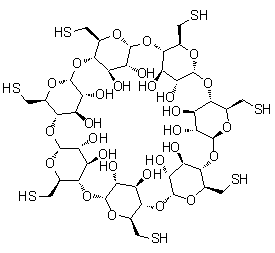 structure of CAS# 160661-60-9, Heptakis(6-thio-6-deoxy)-beta-cyclodextrin;6A,6B,6C,6D,6E,6F,6G-Heptathio-beta-cyclodextrin; Per-6-thio-beta-cyclodextrin