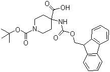 structure of CAS# 183673-66-7, N-Boc-4-(Fmoc-amino)piperidine-4-carboxylic acid