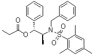 结构式 CAS# 187324-66-9, (+)-2,4,6-三甲基-N-[(1S,2R)-1-甲基-2-(1-氧代丙氧基)-2-苯基乙基]-N-(苯基甲基)苯磺酰胺; 非选择性不对称醇醛反应用试剂