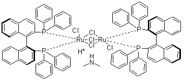 structure of CAS# 199541-17-8, Dimethylammonium dichlorotri(mu-chloro)bis[(S)-(-)-2,2'-bis(diphenylphosphino)-1,1'-binaphthyl]diruthenate(II);[NH2Me2][{RuCl((S)-binap)}2(mu-Cl)3]