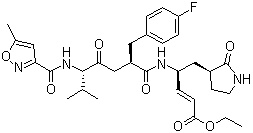 structure of CAS# 223537-30-2, Rupintrivir;(2E,4S)-4-[[(2R,5S)-2-[(4-Fluorophenyl)methyl]-6-methyl-5-[[(5-methyl-3-isoxazolyl)carbonyl]amino]-1,4-dioxoheptyl]amino]-5-[(3S)-2-oxo-3-pyrrolidinyl]-2-pentenoic acid ethyl ester