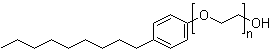structure of CAS# 26027-38-3, Polyethylene glycol mono(4-nonylphenyl) ether;Delfen; Egyptol; Emulan 30; Emulan 40; Emulsogen ELN; Encare; Encare oval; Ethoxylated p-nonyl phenol; Findet 9Q21.5; Gynol II; Hyoxyd X 100; Hyoxyd X 200; Hyoxyd X 400; IKD; Iconol NP 100; Imbetin N 7A; Intercept; K-Y Plus; Koromex; Liponox NCY; Monopol NP 1013; Monopol NP 1060; N 100; NOP 17; NOP 8; NP 1060; NP 8.5; Neutronyx 611; Newcol 565; Nonal 106; Nonal 202; Nonal 204; Nonoxynol; Nonoxynol 10; Nonoxynol 100; Nonoxynol 12; Nonoxynol 13; Nonoxynol 14; Nonoxynol 15; Nonoxynol 6; Nonoxynol 8.5; Nonoxynol 9; PEG p-nonylphenyl ether; PONPE 10; PONPE 15; PONPE 20; PONPE 7.5; Pannox 110; Pannox 111; Pannox 116; Pannox 140; Pannox 150; Pannox 16; Pannox 18