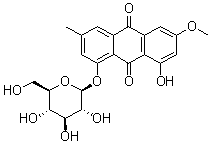 结构式 CAS# 26296-54-8, 大黄素甲醚-1-O-beta-D-葡萄糖苷