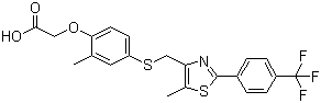 结构式 CAS# 317318-70-0, GW 501516; 2-(4-((2-(4-(三氟甲基)苯基)-5-甲基噻唑-4-基)甲基硫基)-2-甲基苯氧基)乙酸