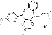 结构式 CAS# 33286-22-5, 盐酸地尔硫卓; 顺-(+)-5-[(2-二甲氨基)乙基]-2-(4-甲氧基苯基)-3-乙酰氧基-2,3-二氢-1,5-苯并硫氮杂卓-4(5H)-酮盐酸盐