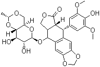 结构式 CAS# 33419-42-0, 依托泊苷; 依托泊甙; 足叶乙甙; 鬼臼亚乙基苷; 4'-去甲基表鬼臼毒素-beta-D-乙叉吡喃葡萄糖甙