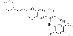 结构式 CAS# 380843-75-4, 伯舒替尼; 博舒替尼; 4-[(2,4-二氯-5-甲氧基苯基)氨基]-6-甲氧基-7-[3-(4-甲基-1-哌嗪)丙氧基]-3-喹啉甲腈
