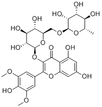 structure of CAS# 53430-50-5, Syringetin-3-O-rutinoside;5,7-dihydroxy-2-(4-hydroxy-3,5-dimethoxyphenyl)-3-[(2S,3R,4S,5S,6R)-3,4,5-trihydroxy-6-[[(2R,3R,4R,5R,6S)-3,4,5-trihydroxy-6-methyloxan-2-yl]oxymethyl]oxan-2-yl]oxychromen-4-one