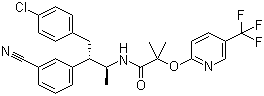 structure of CAS# 701977-09-5, Taranabant;MK 0364; N-[(1S,2S)-3-(4-Chlorophenyl)-2-(3-cyanophenyl)-1-methylpropyl]-2-methyl-2-[(5-(trifluoromethyl)pyridin-2-yl)oxy]propanamide