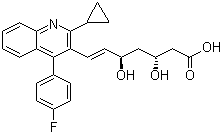 结构式 CAS# 769908-13-6, (3R,5R,6E)-7-[2-环丙基-4-(4-氟苯基)-3-喹啉基]-3,5-二羟基-6-庚烯酸