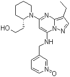 structure of CAS# 779353-01-4, Sch 727965;Dinaciclib; (2S)-1-[3-Ethyl-7-[[(1-oxido-3-pyridinyl)methyl]amino]pyrazolo[1,5-a]pyrimidin-5-yl]-2-piperidineethanol