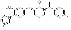 structure of CAS# 870843-42-8, (E)-1-[(1S)-1-(4-Fluorophenyl)ethyl]-3-[3-methoxy-4-(4-methyl-1H-imidazol-1-yl)benzylidene]piperidin-2-one