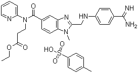 structure of CAS# 872728-85-3, N-[[2-[[[4-(Aminoiminomethyl)phenyl]amino]methyl]-1-methyl-1H-benzimidazol-5-yl]arbonyl]-N-2-pyridinyl-beta-alanine ethyl ester 4-methylbenzenesulfonate