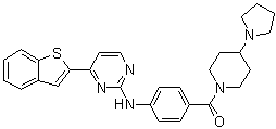 结构式 CAS# 873225-46-8, 1-[4-[(4-苯并[b]噻吩-2-基-2-嘧啶基)氨基]苯甲酰基]-4-(1-吡咯烷基)哌啶
