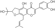 structure of CAS# 911004-72-3, Furowanin A;6-(3,4-Dihydroxyphenyl)-2,3-dihydro-4-hydroxy-2-(1-hydroxy-1-methylethyl)-9-(3-methyl-2-buten-1-yl)-5H-furo[3,2-g][1]benzopyran-5-one