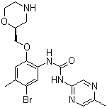 结构式 CAS# 911222-45-2, LY 2603618; N-[5-溴-4-甲基-2-[(2S)-2-吗啉甲氧基]苯基]-N'-(5-甲基-2-吡嗪基)脲