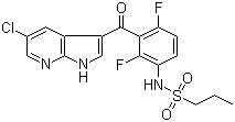 结构式 CAS# 918505-84-7, PLX 4720; N-[3-[(5-氯-1H-吡咯并[2,3-b]吡啶-3-基)羰基]-2,4-二氟苯基]-1-丙磺酰胺