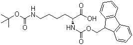 structure of CAS# 92122-45-7, FMOC-D-Lys(BOC)-OH;N-alpha-(9-Fluorenylmethyloxycarbonyl)-N-epsilon-tert-butyl-oxycarbonyl-D-lysine