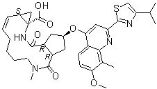 结构式 CAS# 923604-58-4, (2R,3aR,10Z,11aS,12aR,14aR)-2,3,3a,4,5,6,7,8,9,11a,12,13,14,14a-十四氢-2-[[7-甲氧基-8-甲基-2-[4-异丙基-2-噻唑基]-4-喹啉基]氧基]-5-甲基-4,14-二氧代环戊二烯并[c]环丙烯并[g][1,6]二氮杂环十四碳七烯-12a(1H)-羧酸