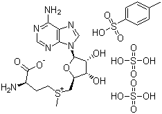 structure of CAS# 97540-22-2, Ademetionine disulfate tosylate;S-Adenosyl-L-methionine disulfate tosylate; 5'-[[(3S)-3-Amino-3-carboxypropyl]methylsulfonio]-5'-deoxy-adenosine disulfate 4-methylbenzenesulfonate