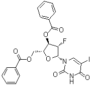 结构式 CAS# 97614-45-4, 1-(3,5-二-O-苯甲酰基-2-脱氧-2-氟-beta-D-阿拉伯呋喃糖基)-5-碘-2,4(1H,3H)-嘧啶二酮