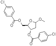 structure of CAS# 99886-53-0, Methyl 2-deoxy-D-erythro-pentofuranoside bis(4-chlorobenzoate)